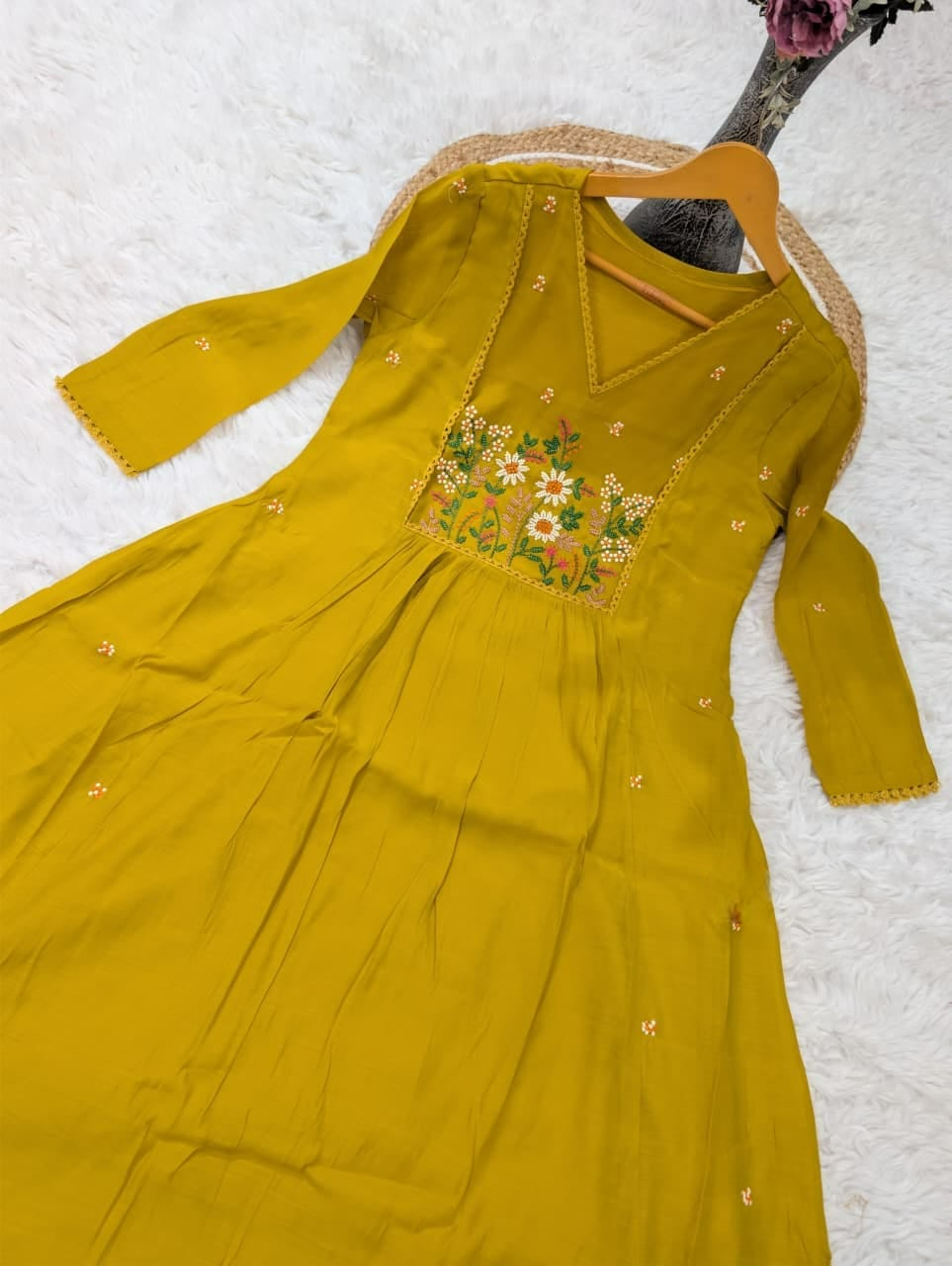 Mustard Yellow Pure Viscose Mul Chandheri Kurta set